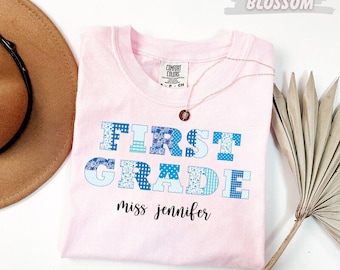 Comfort Colors™ First Grade Teacher Shirt, Personalized Name Tee, Custom Grade Level Shirt, Back to School Gift for Teachers