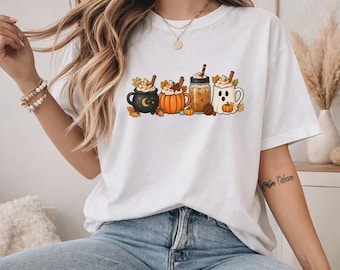 Halloween Pumpkin Drink T-Shirt, Cute Fall Spooky Season Graphic Tee