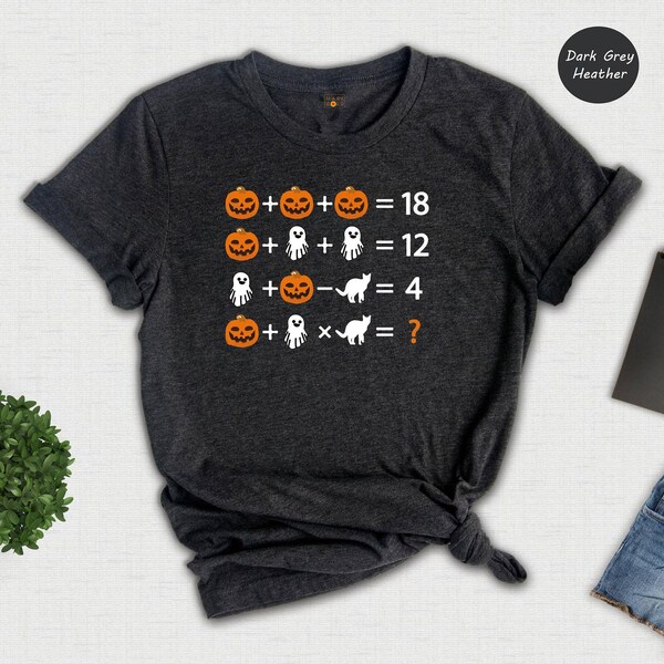 Camiseta de profesor de matemáticas de Halloween: temática espeluznante, diseño de cuestionario.