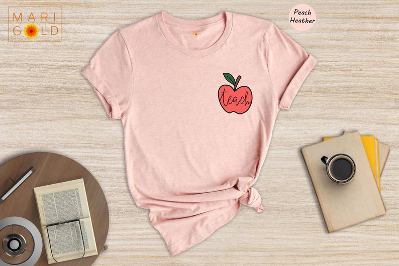 Teach Apple Pocket Shirt, Cute Teacher Gift Tee, Minimalist Apple Graphic T-Shirt, Back to School Shirt for Teachers bild 3