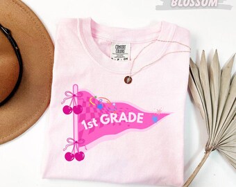 Comfort Colors®  1st Grade Pennant T-Shirt Girls First Day of School Shirt Pink Cherry Flag Tee