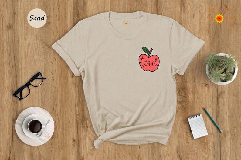 Teach Apple Pocket Shirt, Cute Teacher Gift Tee, Minimalist Apple Graphic T-Shirt, Back to School Shirt for Teachers bild 5