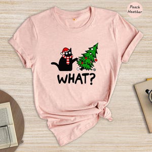 Funny Black Cat Christmas T-Shirt, What? image 4
