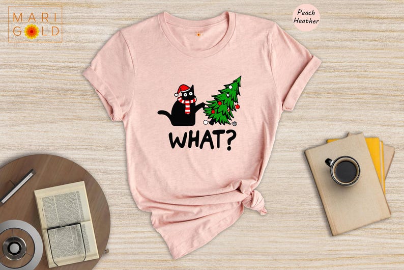 Funny Black Cat Christmas T-Shirt, What? image 4