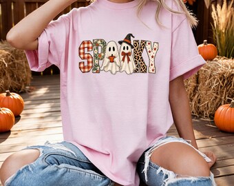 Spooky Halloween Ghost Shirt with Plaid Pattern