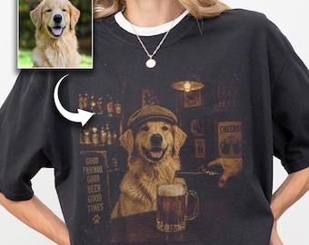 Comfort Colors® Funny Dog Bartender T-Shirt Golden Retriever Beer Bar Vintage Tee Humor Dog Lover Gift Unisex