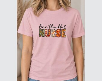 Thankful Nurse Shirt, Colorful Floral Lettering T-Shirt for Healthcare Workers
