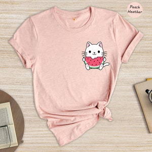 Cute Cat Watermelon Shirt, Watermelon Pocket, Cat Pocket Shirt, Watermelon Pocket Tee, Japanese Watermelon Shirt image 1