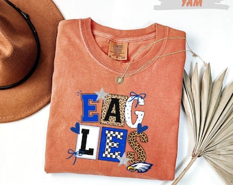 Comfort Colors™ Eagles Shirt, Retro Varsity Leopard Checkered Mascot Tee, Game Day Football Shirt, School Spirit Wear Gift
