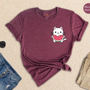 Cute Cat Watermelon Shirt, Watermelon Pocket, Cat Pocket Shirt, Watermelon Pocket Tee, Japanese Watermelon Shirt image 5