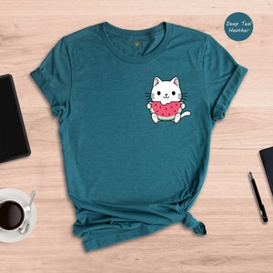 Cute Cat Watermelon Shirt, Watermelon Pocket, Cat Pocket Shirt, Watermelon Pocket Tee, Japanese Watermelon Shirt image 4