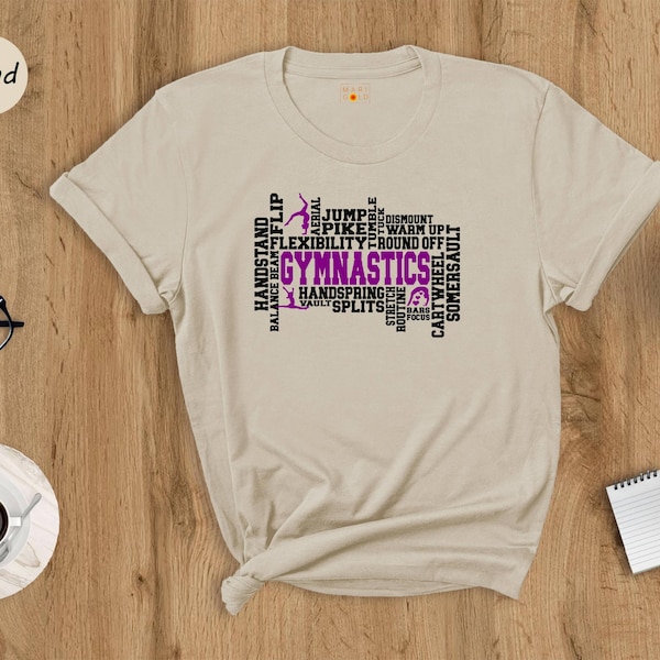 Gymnastics Word Art Shirt, Gymnast Typography Tee, Girls Gymnastics Gift, Cute Sport Shirt