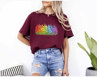Rainbow Wildflower Garden Shirt, Pride Floral Tee, Colorful Flower T-Shirt Gift for Her, Nature Lover Top