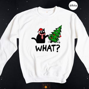 Funny Black Cat Christmas T-Shirt, What? image 8