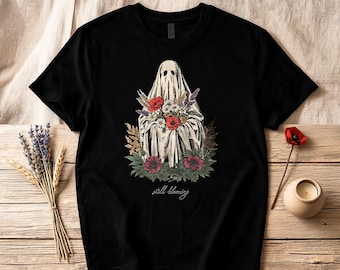 Floral Ghost Shirt Gothic Halloween T Shirt Spooky Flower Lover Gift