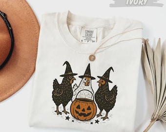 Comfort Colors® Halloween Chicken with Witch Hats and Pumpkin T-Shirt