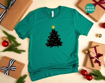 Black Cat Christmas Tree Shirt: Funny Cat Lover Holiday Tee