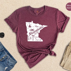 Minnesota State Shirt, Minnesota State Map, Minnesota Home  Shirt,  Minnesota Travel Gifts,  Minnesota State Symbols Shirt