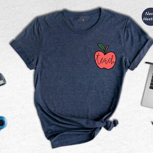 Teach Apple Pocket Shirt, Cute Teacher Gift Tee, Minimalist Apple Graphic T-Shirt, Back to School Shirt for Teachers bild 6