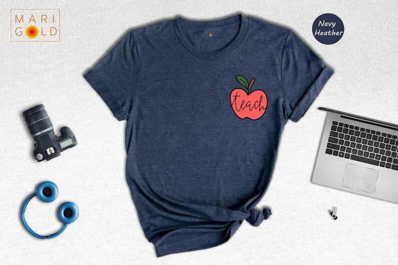 Teach Apple Pocket Shirt, Cute Teacher Gift Tee, Minimalist Apple Graphic T-Shirt, Back to School Shirt for Teachers bild 6