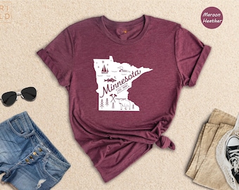 Chemise carte de l'État du Minnesota : cadeau souvenir de maison