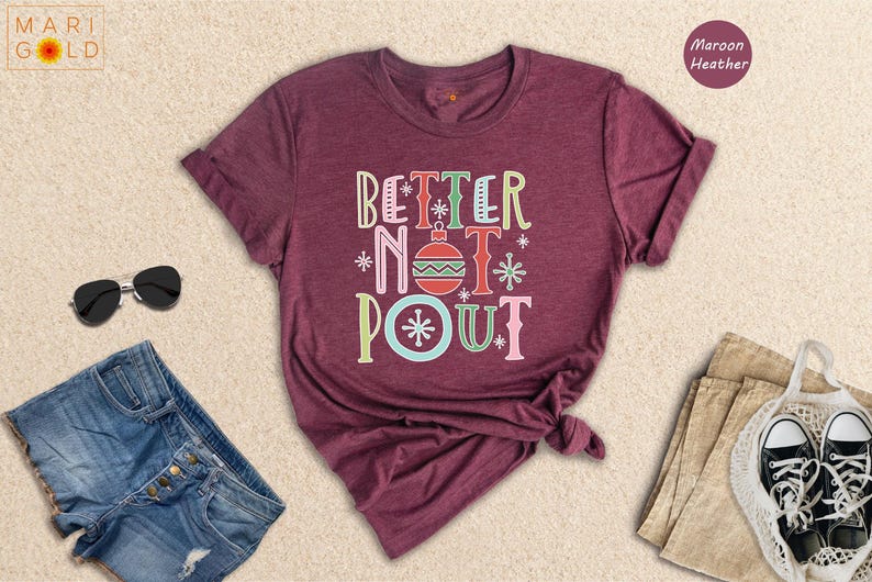 Better Not Pout Shirt, Retro Christmas Tee, Funny Holiday Shirt, Cute Xmas Gift for Women, Santa Ornament Graphic Tee image 3
