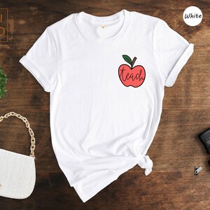 Teach Apple Pocket Shirt, Cute Teacher Gift Tee, Minimalist Apple Graphic T-Shirt, Back to School Shirt for Teachers bild 7