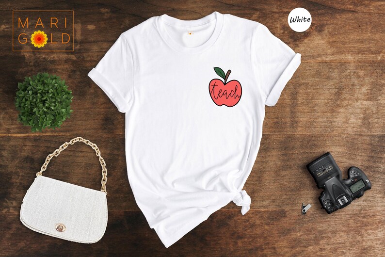 Teach Apple Pocket Shirt, Cute Teacher Gift Tee, Minimalist Apple Graphic T-Shirt, Back to School Shirt for Teachers bild 7