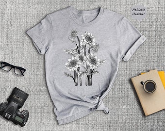 Sunflower Shirt, Floral Tee, Garden Shirt, Flower Lover Shirt, Retro Flower T-Shirt