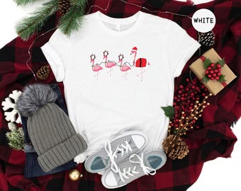 Funny Christmas Flamingo T-Shirt: Tropical Holiday Tee