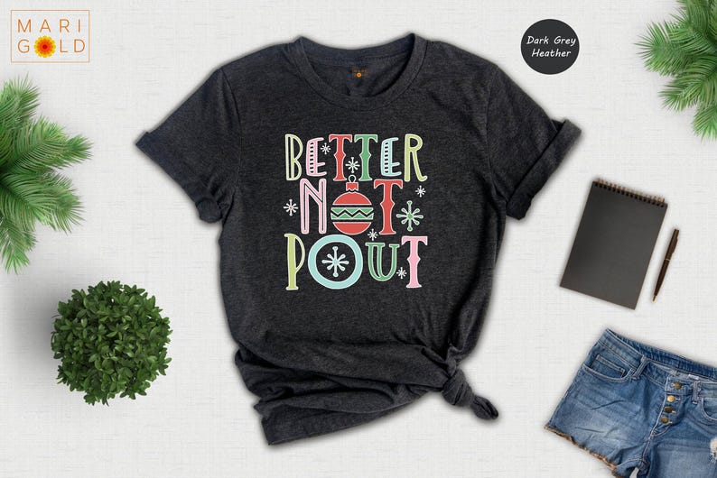 Better Not Pout Shirt, Retro Christmas Tee, Funny Holiday Shirt, Cute Xmas Gift for Women, Santa Ornament Graphic Tee image 2
