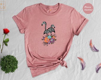 Skeleton Flamingo Halloween Shirt: Costumed Flamingo Party Tee