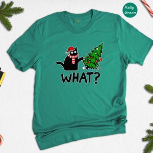 Funny Black Cat Christmas T-Shirt, What? image 6