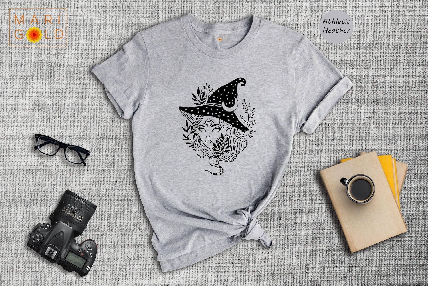 Witchy Woman Shirt, Celestial Moon Witch Tee, Boho Floral Witch Graphic T-Shirt, Halloween Gift
