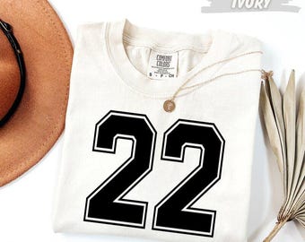 Comfort Colors®  Number 22 Garment Dyed T-Shirt | Bold Athletic Number Tee | Custom Number Shirt | Yam Orange Unisex Tee