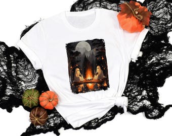 Retro Ghost Reading Book Shirt: Gothic Halloween Camping Tee