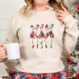 Christmas Flamingo Sweatshirt, Funny Santa Flamingos Holiday Sweater, Tropical Xmas Gift for Women, Cute Beach Christmas Shirt