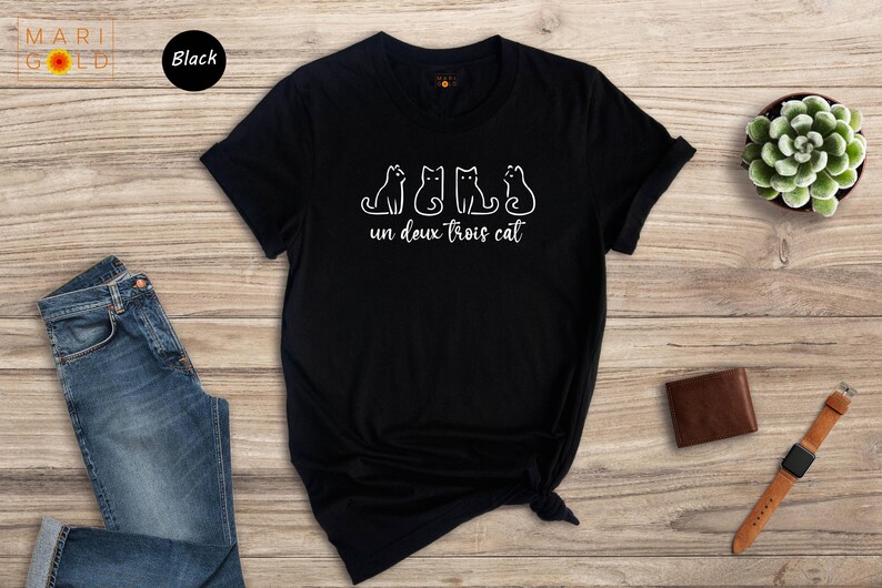 Un Deux Trois Cat Shirt - French Cat Lover T-Shirt image 7