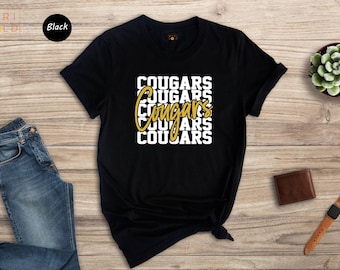 Cougars Stacked Retro Shirt, School Mascot Spirit Tee, Cougars Team Pride Gift, Game Day Cougar Shirt for Fans
