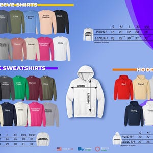 The image is a collage of various long sleeve shirts and crew neck sweatshirts, showcasing different colors and styles. The image includes a variety of sizes and widths, as well as different lengths and hooded designs. The image does not contain any text that can be described in fewer than 500 characters, and it does not include any phrases like 'The image depicts', 'The image displays', 'The image shows', 'In the image', 'The image captures', 'The image features', or similar phrases.