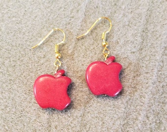 Red apple turquoise magnesite earrings - Great for teachers and those who likes apples.  Fun earring addition to your wardrobe.