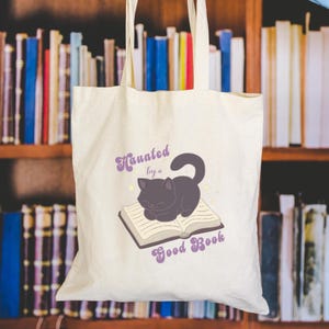 Halloween Tote Bag Bookish Cat Reader Gift for Women Book Lover Tote Cotton Canvas Bag Black Shopping Carrier Birthday Present
