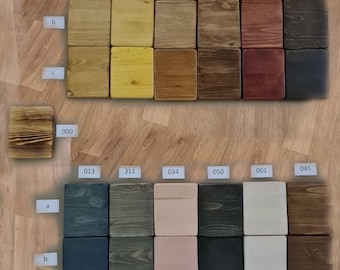 Muestras de madera y colores disponibles para envío al Reino Unido.