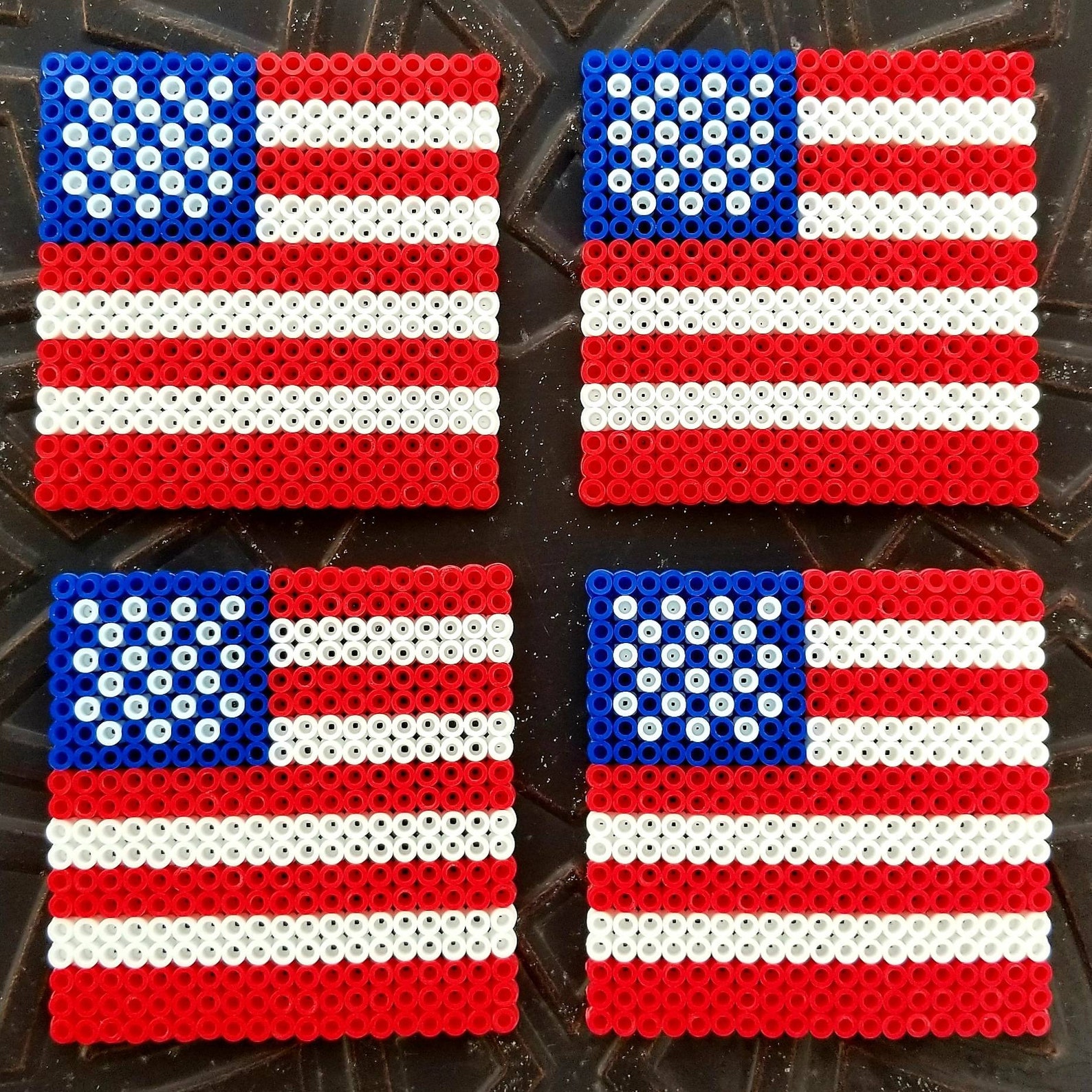 North American Flag Perler Bead Coasters Etsy