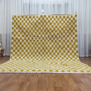 Custom Moroccan mustard checkered rug Moroccan checkered rug, Moroccan checkerboard rug Checkered area rug Checkerboard Rug, beniourain rug