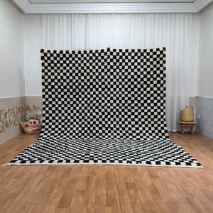 Moroccan Rug, Checker black and white Rug, Custom Rug Handmade Rug, Beni Ourain Rug, Tribal Berber Rug, Authentic Checkered Carpet, Soft Rug