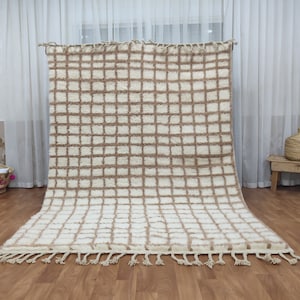 Handmade Moroccan Grid rug - Berber woolen rug - Moroccan Beige and White rug - Beni ourain rug - Moroccan rug - Checkerboard rug 8x10