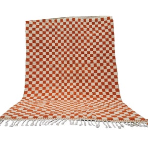 Custom Orange and white checker rug, Moroccan Berber checkered rug Checkerboard Runner Checkered Runner Free shipping image 4