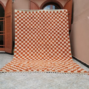 Custom Orange and white checker rug, Moroccan Berber checkered rug Checkerboard Runner Checkered Runner Free shipping image 1