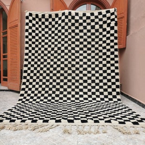 Custom Black and White checkered rug, Moroccan Berber, checkered rug, Checkered area rug, Checkerboard Rug, beniourain rug, Soft Rug.